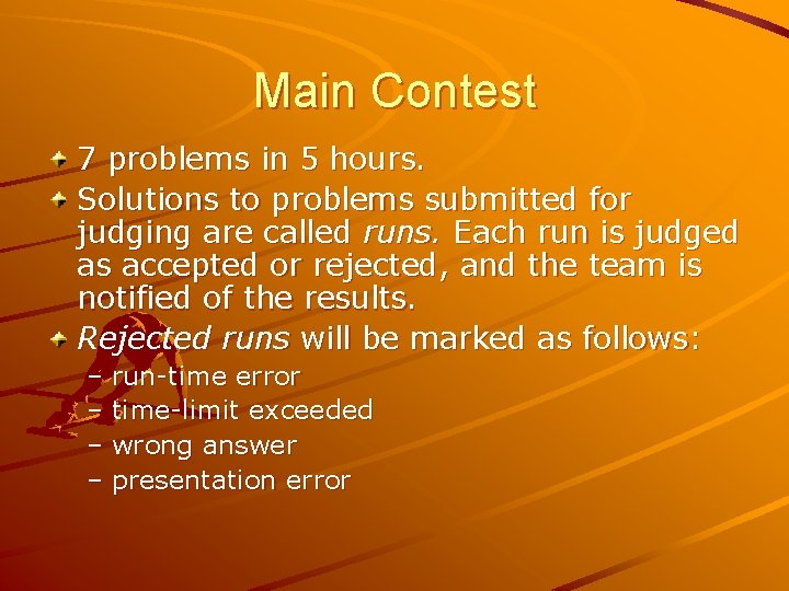 Main Contest 7 problems in 5 hours. Solutions to problems submitted for judging are Main Contest 7 problems in 5 hours. Solutions to problems submitted for judging are