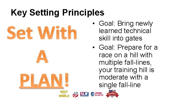 Key Setting Principles Set With A PLAN! • Goal: Bring newly learned technical skill