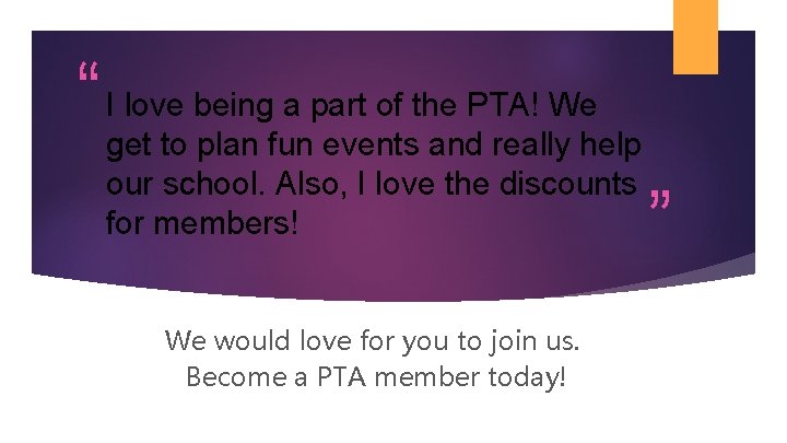 a part of the PTA! We “ Igetloveto being plan fun events and really