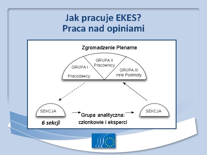 Jak pracuje EKES? Praca nad opiniami Zgromadzenie Plenarne GRUPA I Pracodawcy SEKCJA 6 sekcji