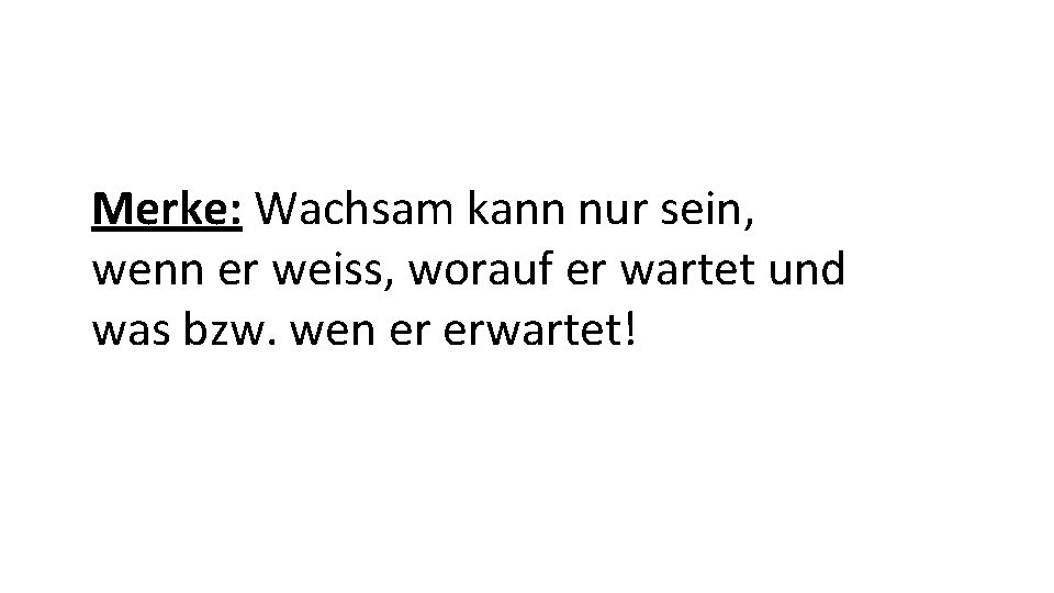 Merke: Wachsam kann nur sein, wenn er weiss, worauf er wartet und was bzw.