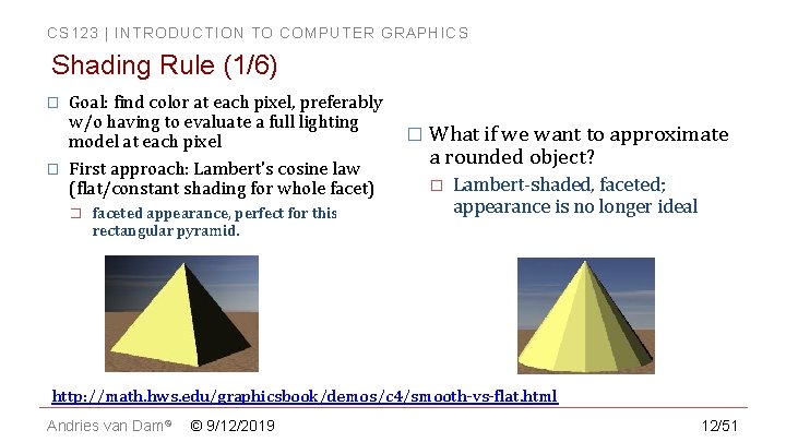 CS 123 | INTRODUCTION TO COMPUTER GRAPHICS Shading Rule (1/6) � � Goal: find CS 123 | INTRODUCTION TO COMPUTER GRAPHICS Shading Rule (1/6) � � Goal: find