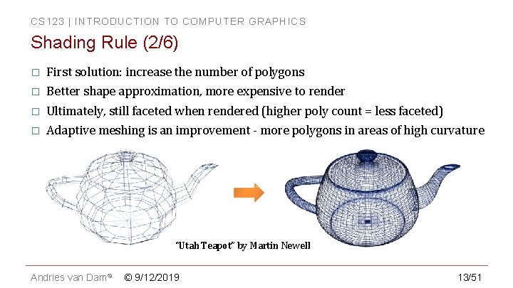 CS 123 | INTRODUCTION TO COMPUTER GRAPHICS Shading Rule (2/6) � First solution: increase CS 123 | INTRODUCTION TO COMPUTER GRAPHICS Shading Rule (2/6) � First solution: increase