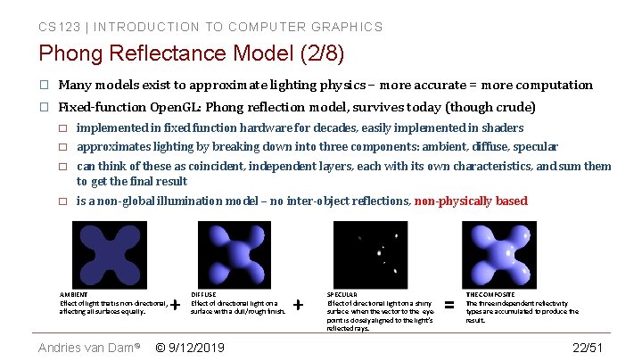 CS 123 | INTRODUCTION TO COMPUTER GRAPHICS Phong Reflectance Model (2/8) � Many models CS 123 | INTRODUCTION TO COMPUTER GRAPHICS Phong Reflectance Model (2/8) � Many models