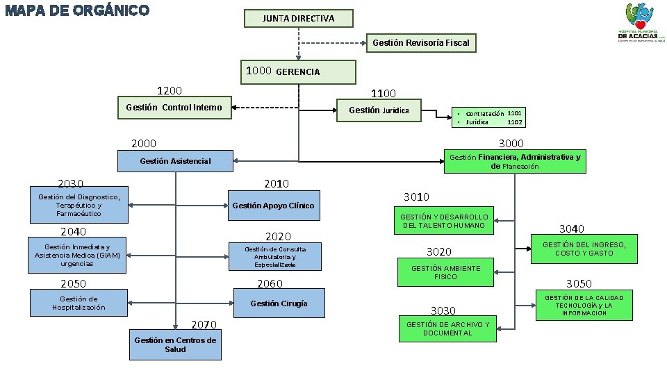 MAPA DE ORGÁNICO JUNTA DIRECTIVA Gestión Revisoría Fiscal 1000 GERENCIA 1200 1100 Gestión Control