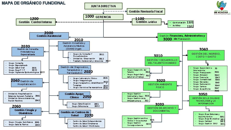 MAPA DE ORGÁNICO FUNCIONAL JUNTA DIRECTIVA Gestión Revisoría Fiscal 1000 1200 GERENCIA 1100 Gestión