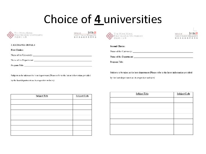 Choice of 4 universities 