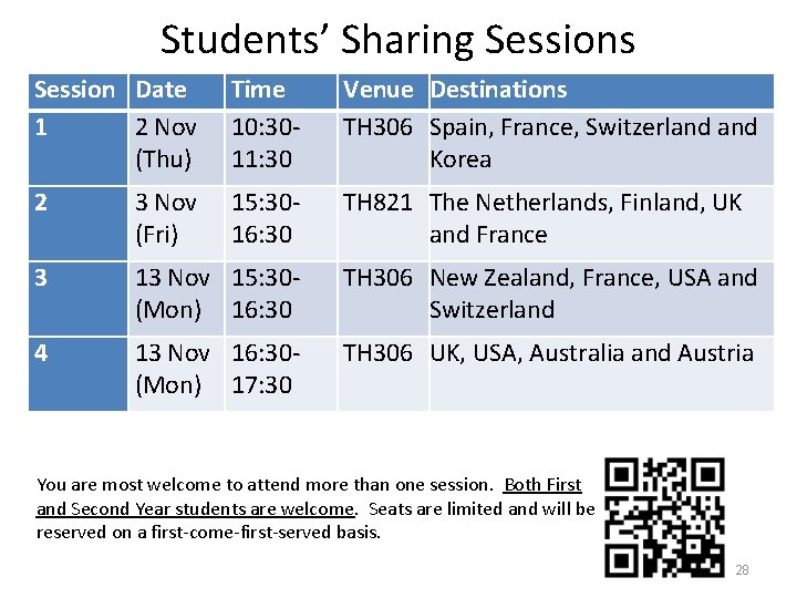 Students’ Sharing Sessions Session Date 1 2 Nov (Thu) Time 10: 3011: 30 Venue