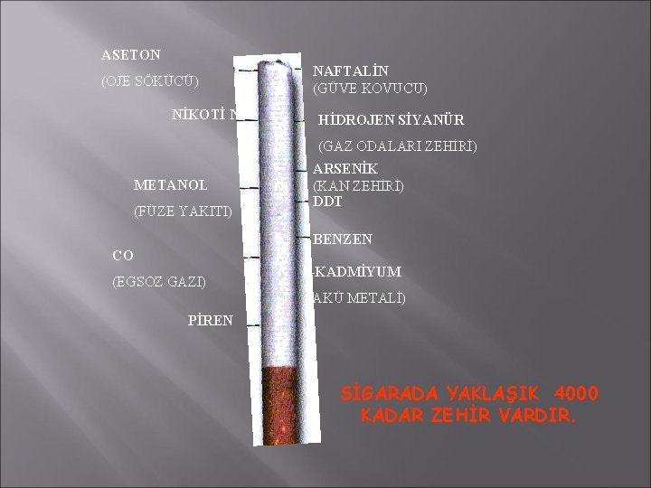 ASETON (OJE SÖKÜCÜ) NİKOTİ N NAFTALİN (GÜVE KOVUCU) HİDROJEN SİYANÜR (GAZ ODALARI ZEHİRİ) METANOL