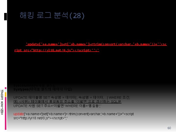 해킹 로그 분석(28) v SQL Injection 공격로그 – 그 다섯 번째 declare @m varchar(8000);