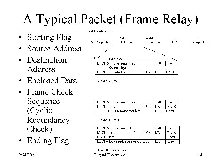 A Typical Packet (Frame Relay) • Starting Flag • Source Address • Destination Address