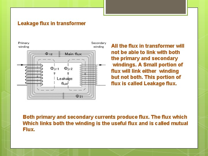 Leakage flux in transformer All the flux in transformer will not be able to