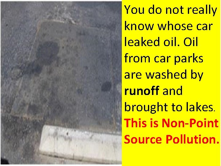 You do not really know whose car leaked oil. Oil from car parks are