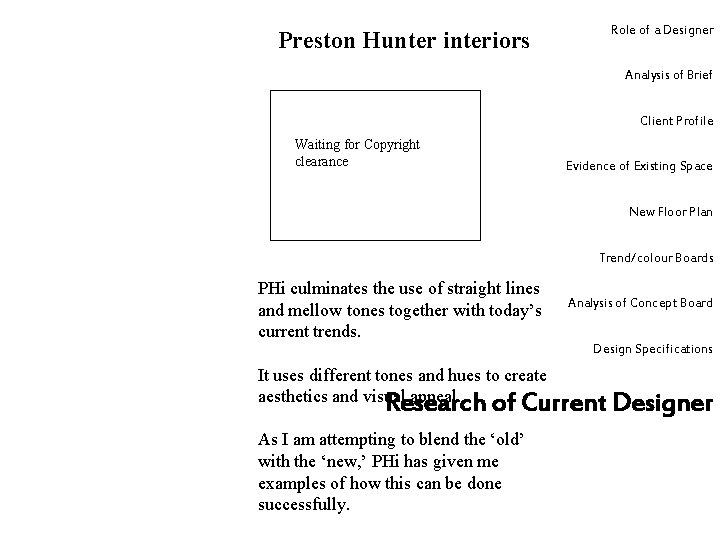 Role of a Designer Preston Hunter interiors Analysis of Brief Client Profile Waiting for