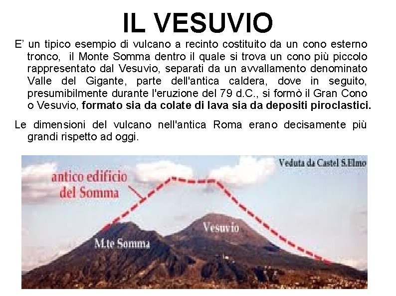 IL VESUVIO E’ un tipico esempio di vulcano a recinto costituito da un cono