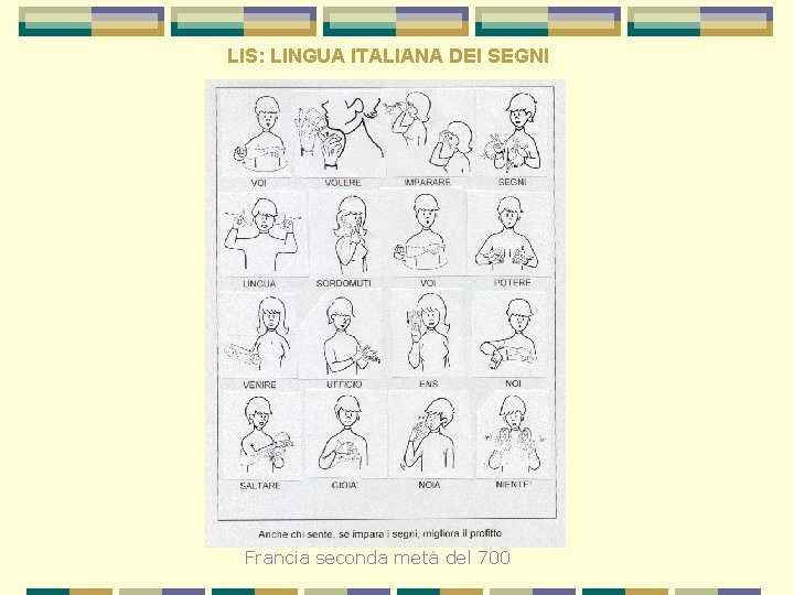 LIS: LINGUA ITALIANA DEI SEGNI Francia seconda metà del 700 