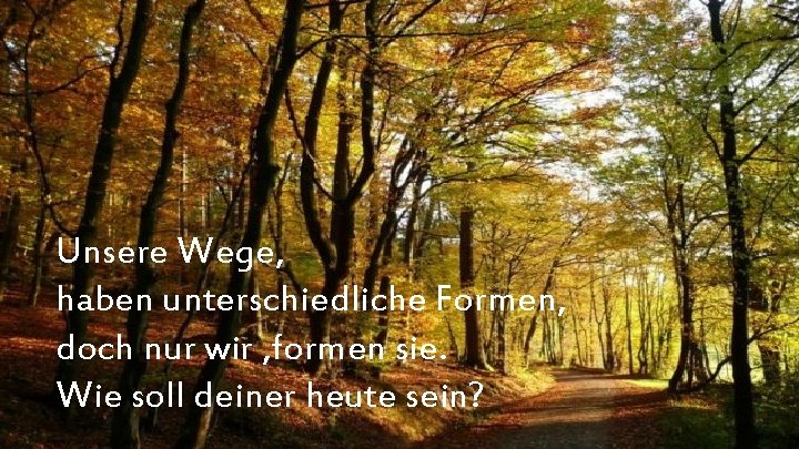 Unsere Wege, haben unterschiedliche Formen, doch nur wir , formen sie. Wie soll deiner