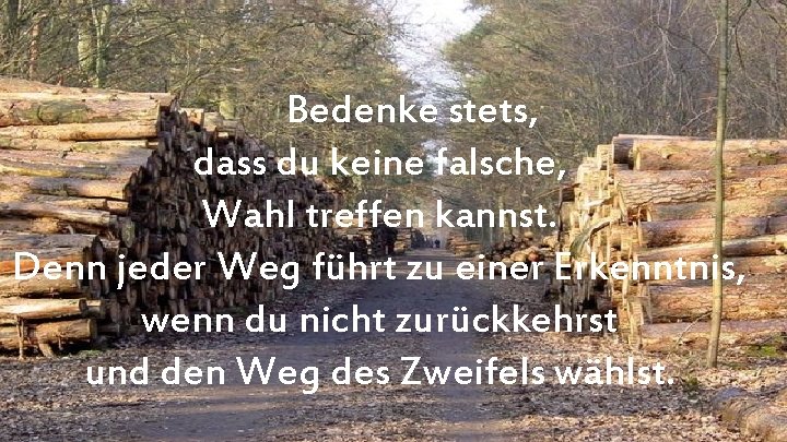 Bedenke stets, dass du keine falsche, Wahl treffen kannst. Denn jeder Weg führt zu