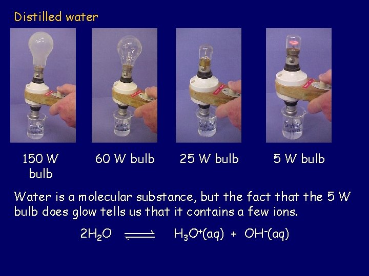 Distilled water 150 W bulb 60 W bulb 25 W bulb Water is a