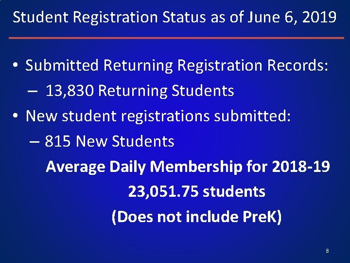 Student Registration Status as of June 6, 2019 • Submitted Returning Registration Records: –