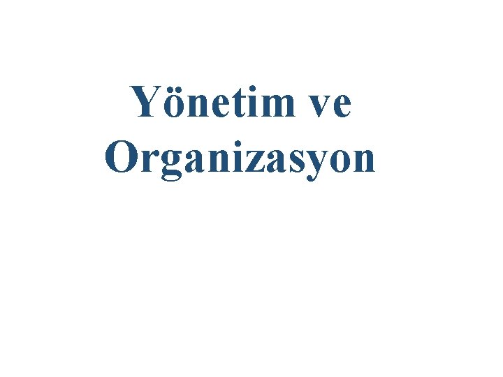 Yönetim ve Organizasyon 