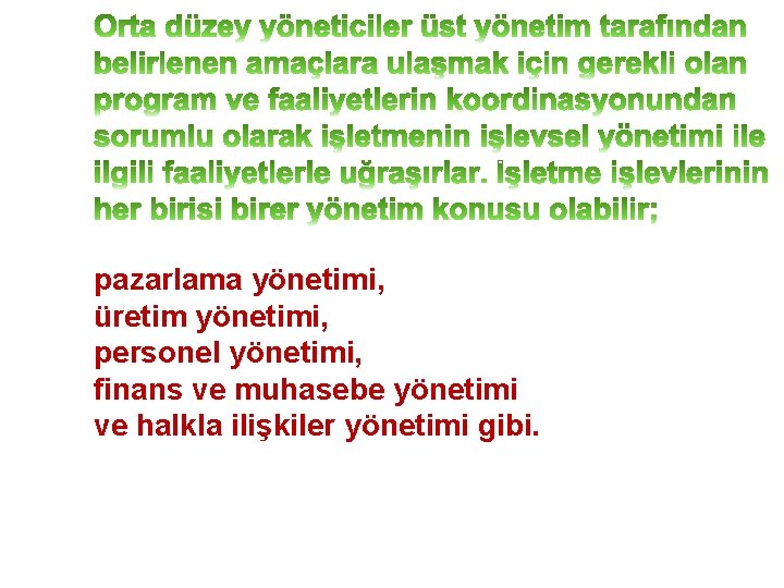 pazarlama yönetimi, üretim yönetimi, personel yönetimi, finans ve muhasebe yönetimi ve halkla ilişkiler yönetimi pazarlama yönetimi, üretim yönetimi, personel yönetimi, finans ve muhasebe yönetimi ve halkla ilişkiler yönetimi