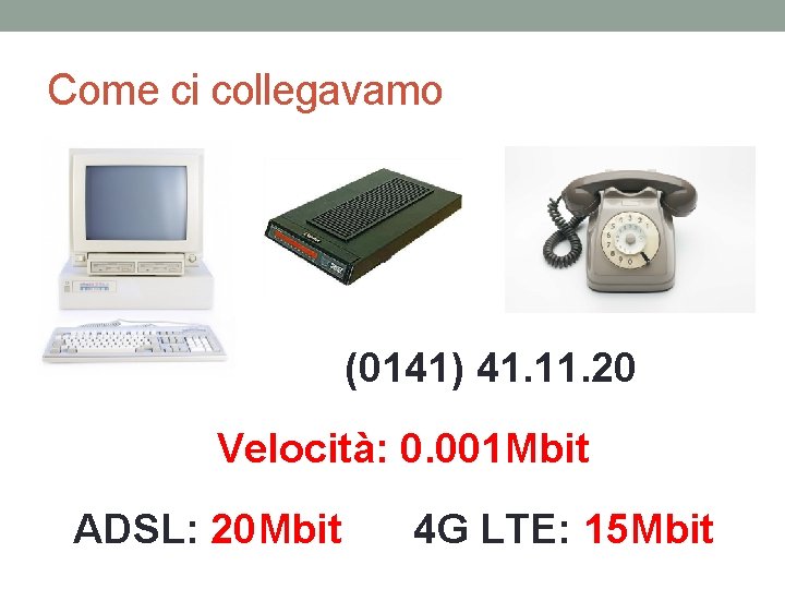 Come ci collegavamo (0141) 41. 11. 20 Velocità: 0. 001 Mbit ADSL: 20 Mbit