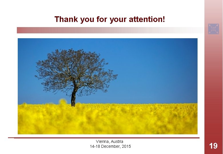 Thank you for your attention! Vienna, Austria 14 -18 December, 2015 19 