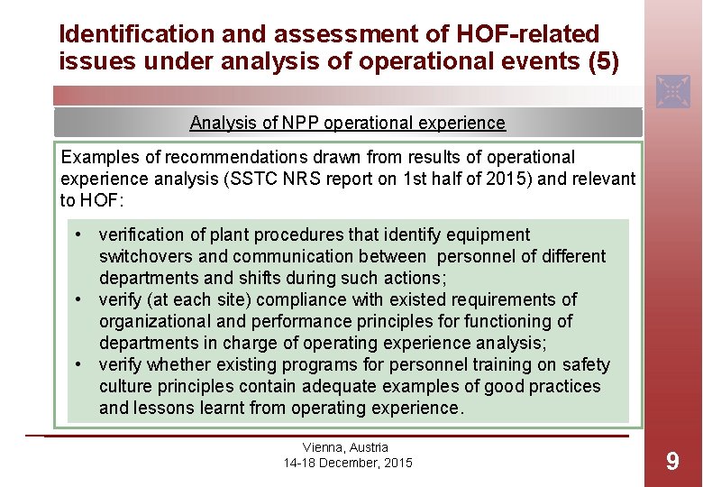 Identification and assessment of HOF-related issues under analysis of operational events (5) Analysis of
