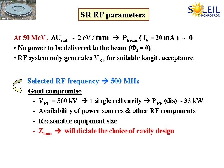 SR RF parameters At 50 Me. V , Urad ~ 2 e. V /