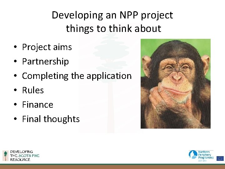 Developing an NPP project things to think about • • • Project aims Partnership