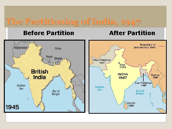 The Partitioning of India, 1947 Before Partition After Partition 