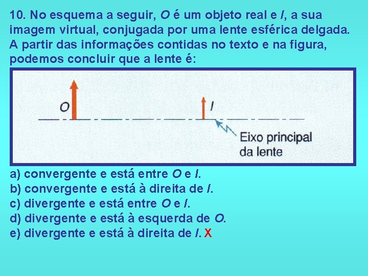10. No esquema a seguir, O é um objeto real e /, a sua
