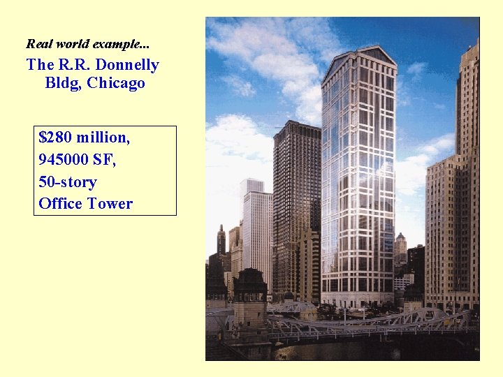 Real world example. . . The R. R. Donnelly Bldg, Chicago $280 million, 945000