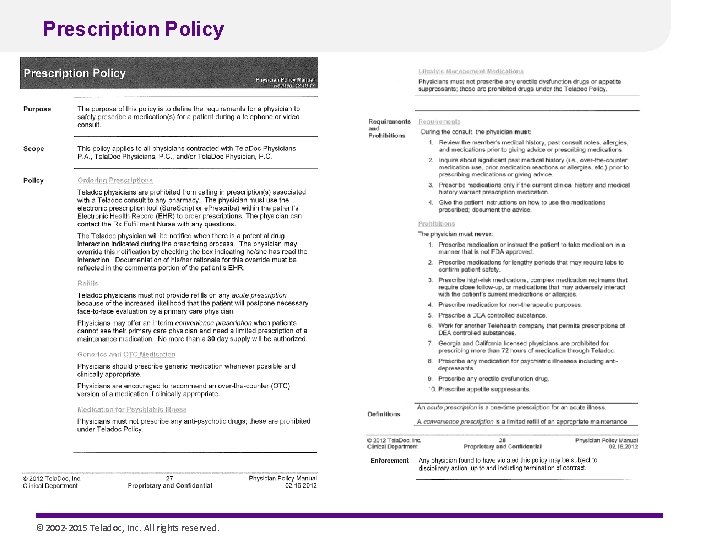 Prescription Policy © 2002 -2015 Teladoc, Inc. All rights reserved. 