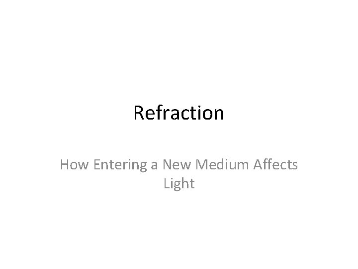 Refraction How Entering a New Medium Affects Light 