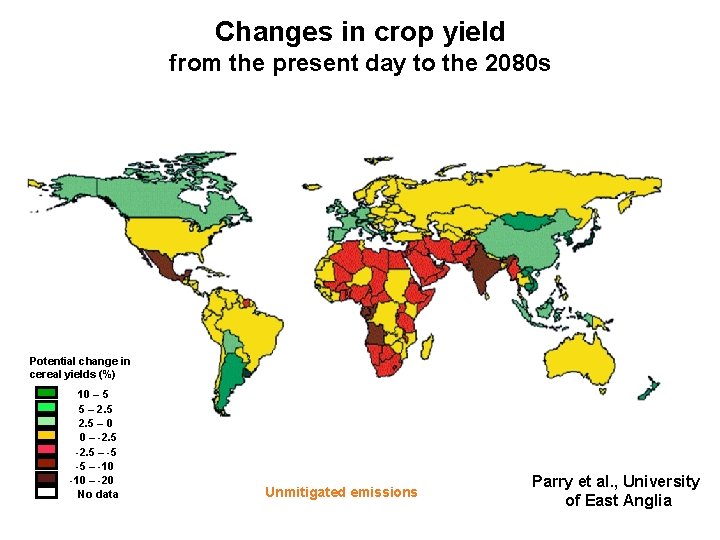 Changes in crop yield from the present day to the 2080 s Potential change