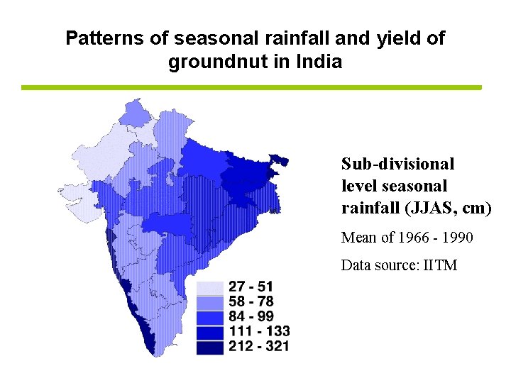 Patterns of seasonal rainfall and yield of groundnut in India Sub-divisional level seasonal rainfall