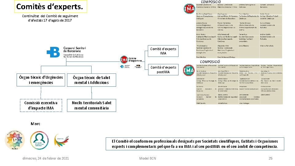 COMPOSICIÓ Comitès d‘experts. Continuïtat del Comitè de seguiment d’afectats 17 d’agots de 2017 Comitè