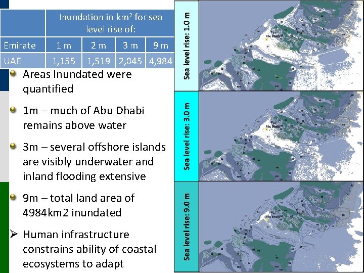 Inundation in km 2 for sea level rise of: Emirate UAE 1 m 1,