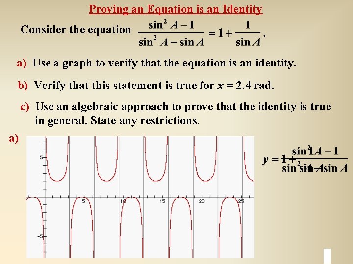 Proving an Equation is an Identity Consider the equation a) Use a graph to