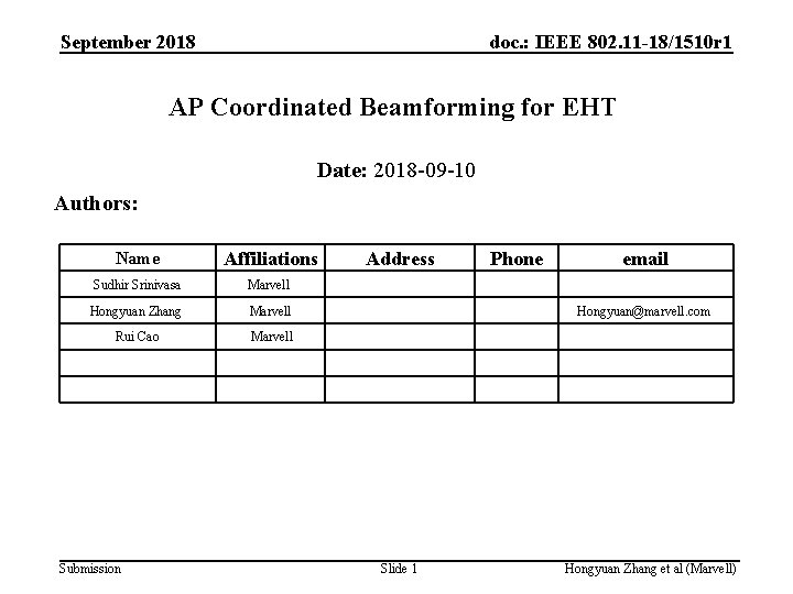 September 2018 doc. : IEEE 802. 11 -18/1510 r 1 AP Coordinated Beamforming for