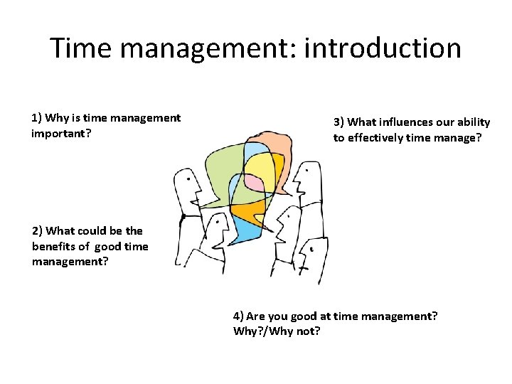 Time management: introduction 1) Why is time management important? 3) What influences our ability