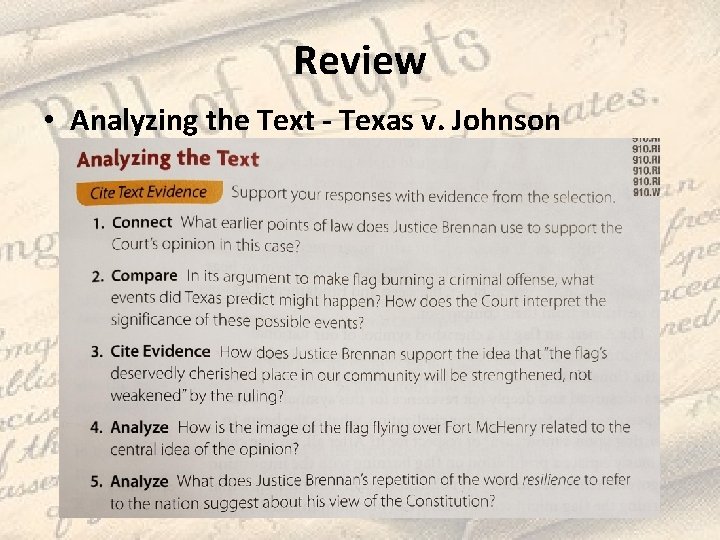 Review • Analyzing the Text - Texas v. Johnson 