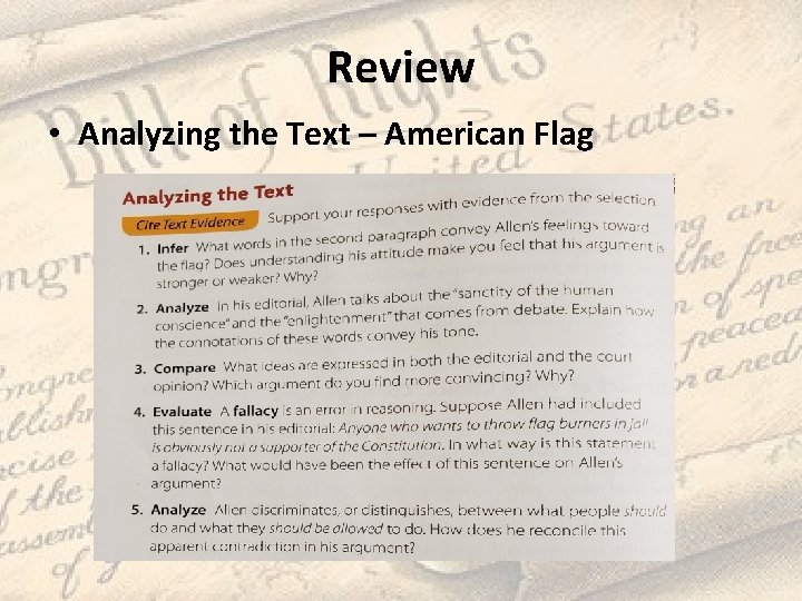 Review • Analyzing the Text – American Flag 