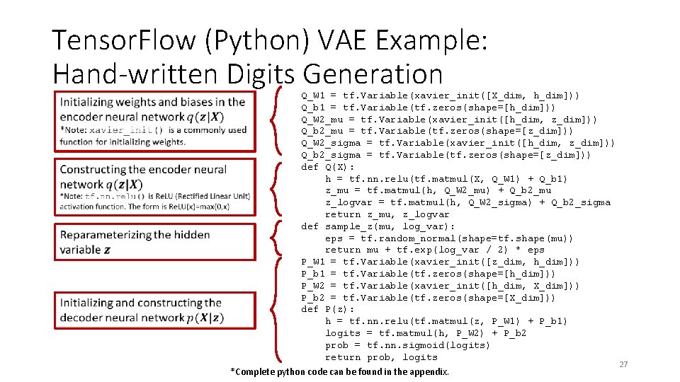 Tensor. Flow (Python) VAE Example: Hand-written Digits Generation Q_W 1 = tf. Variable(xavier_init([X_dim, h_dim]))