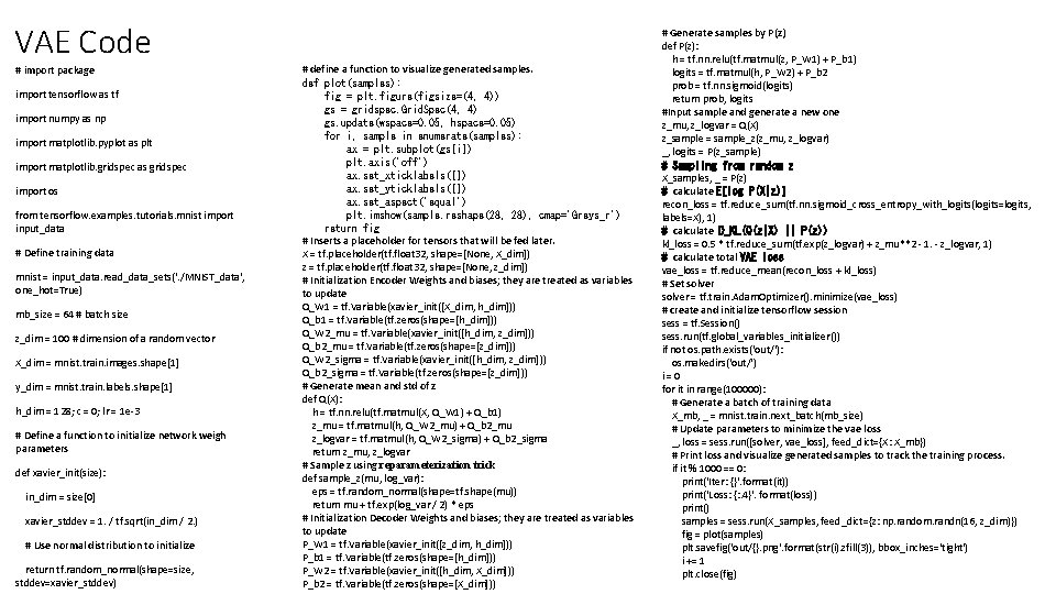 VAE Code # import package import tensorflow as tf import numpy as np import VAE Code # import package import tensorflow as tf import numpy as np import