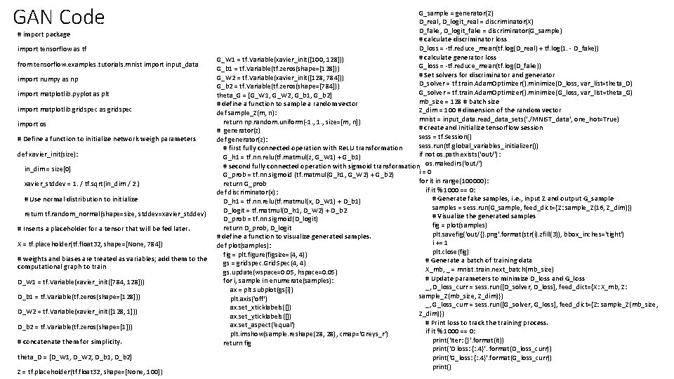 GAN Code # import package import tensorflow as tf from tensorflow. examples. tutorials. mnist GAN Code # import package import tensorflow as tf from tensorflow. examples. tutorials. mnist