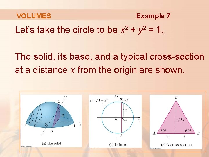 VOLUMES Example 7 Let’s take the circle to be x 2 + y 2