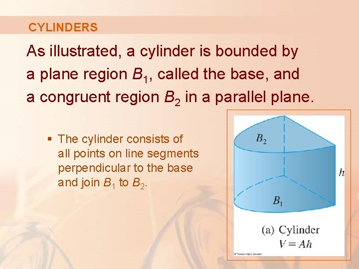 CYLINDERS As illustrated, a cylinder is bounded by a plane region B 1, called